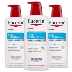 Eucerin front pump bottle showing size and pump for easy dispensing