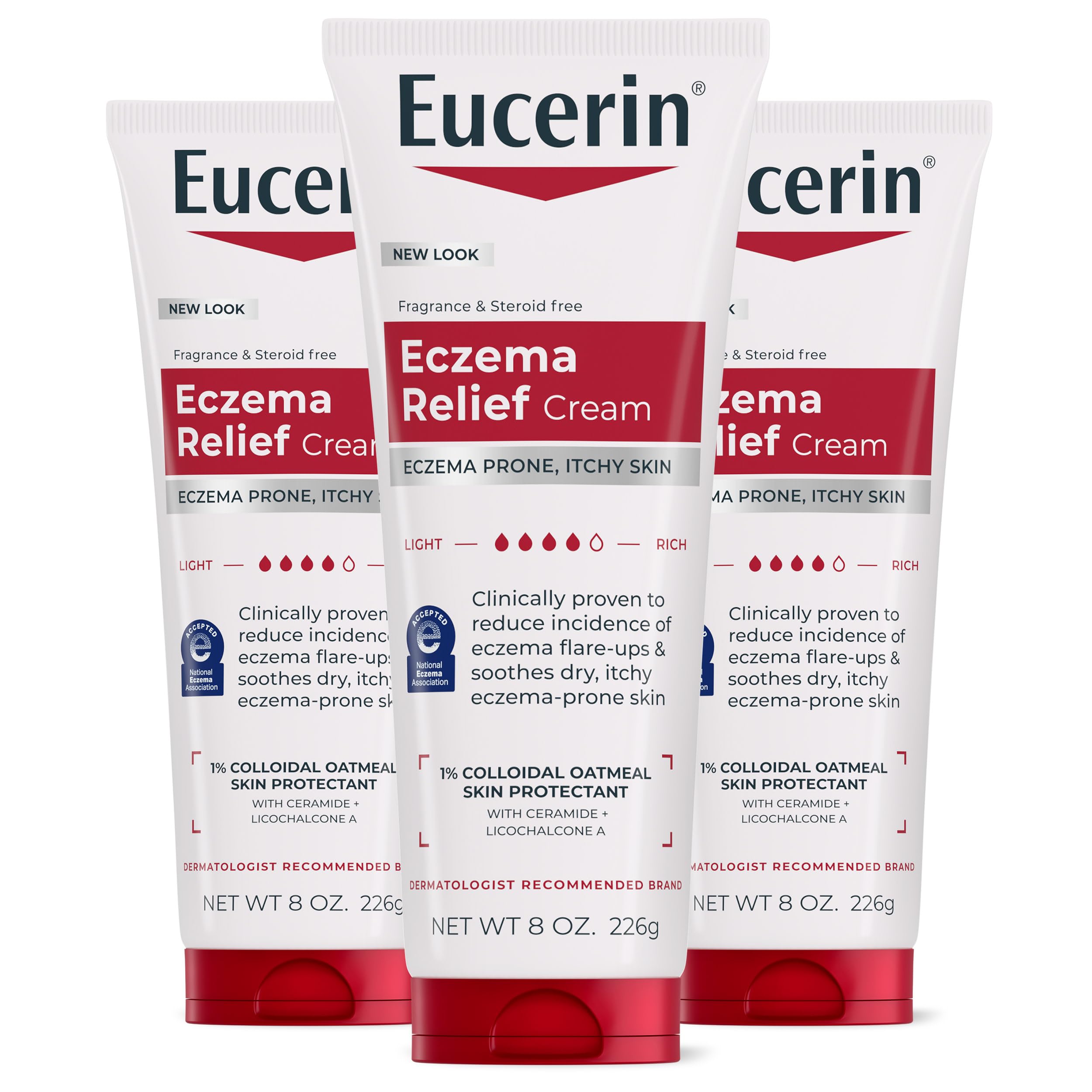 Eucerin front view of 8 oz tube pack showing brand and relief benefit