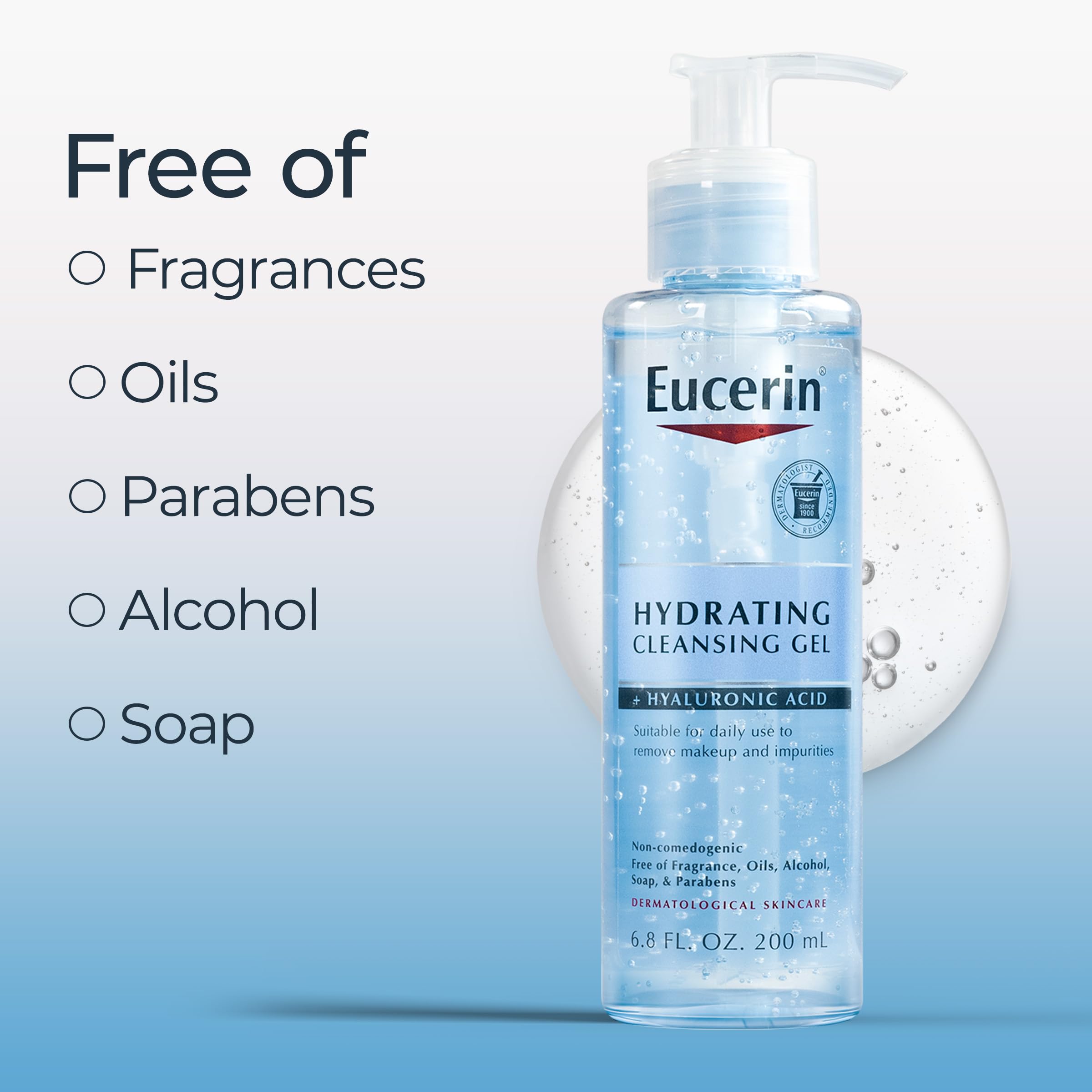 Eucerin cleansing gel applied to wet hands for gentle lather