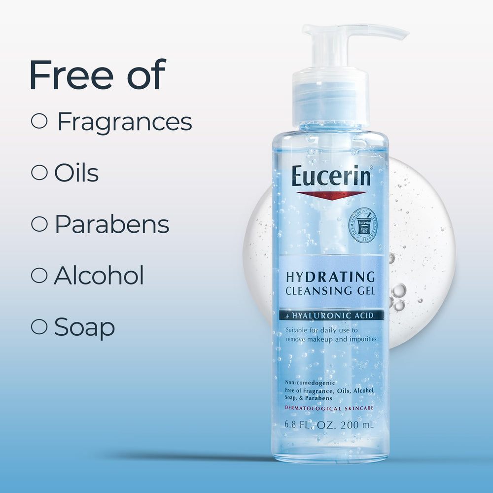 Eucerin cleansing gel applied to wet hands for gentle lather