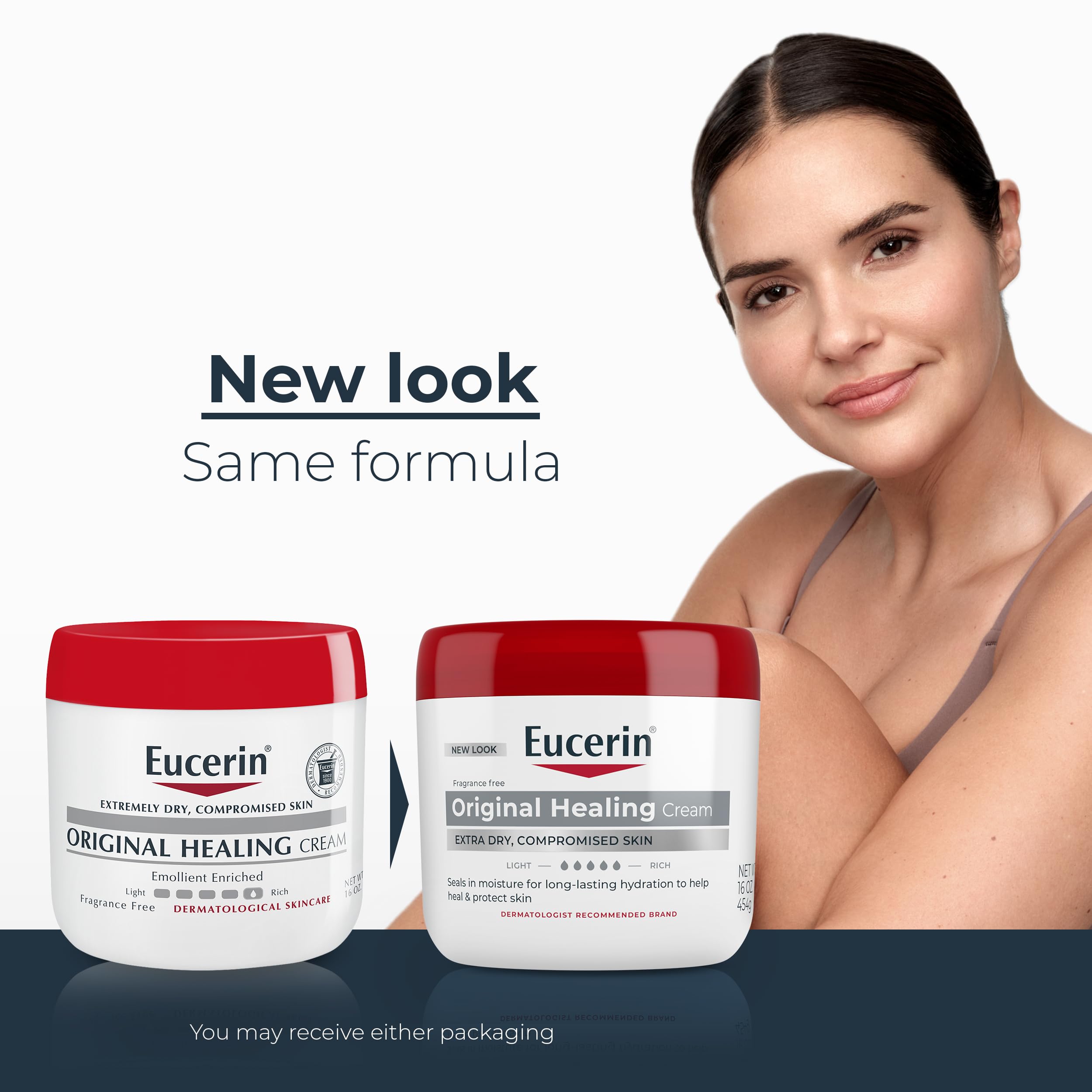 Eucerin open jar close-up of creamy texture for deep hydration benefit