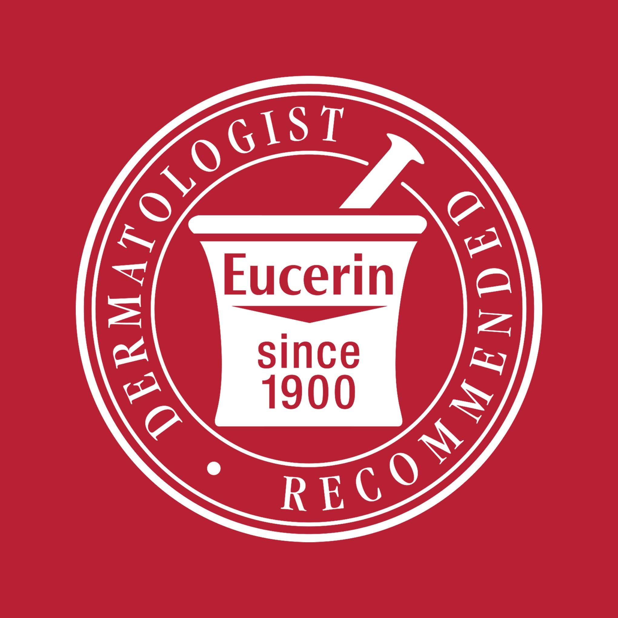 Eucerin tube staged in a bathroom setting, suggesting everyday routine convenience