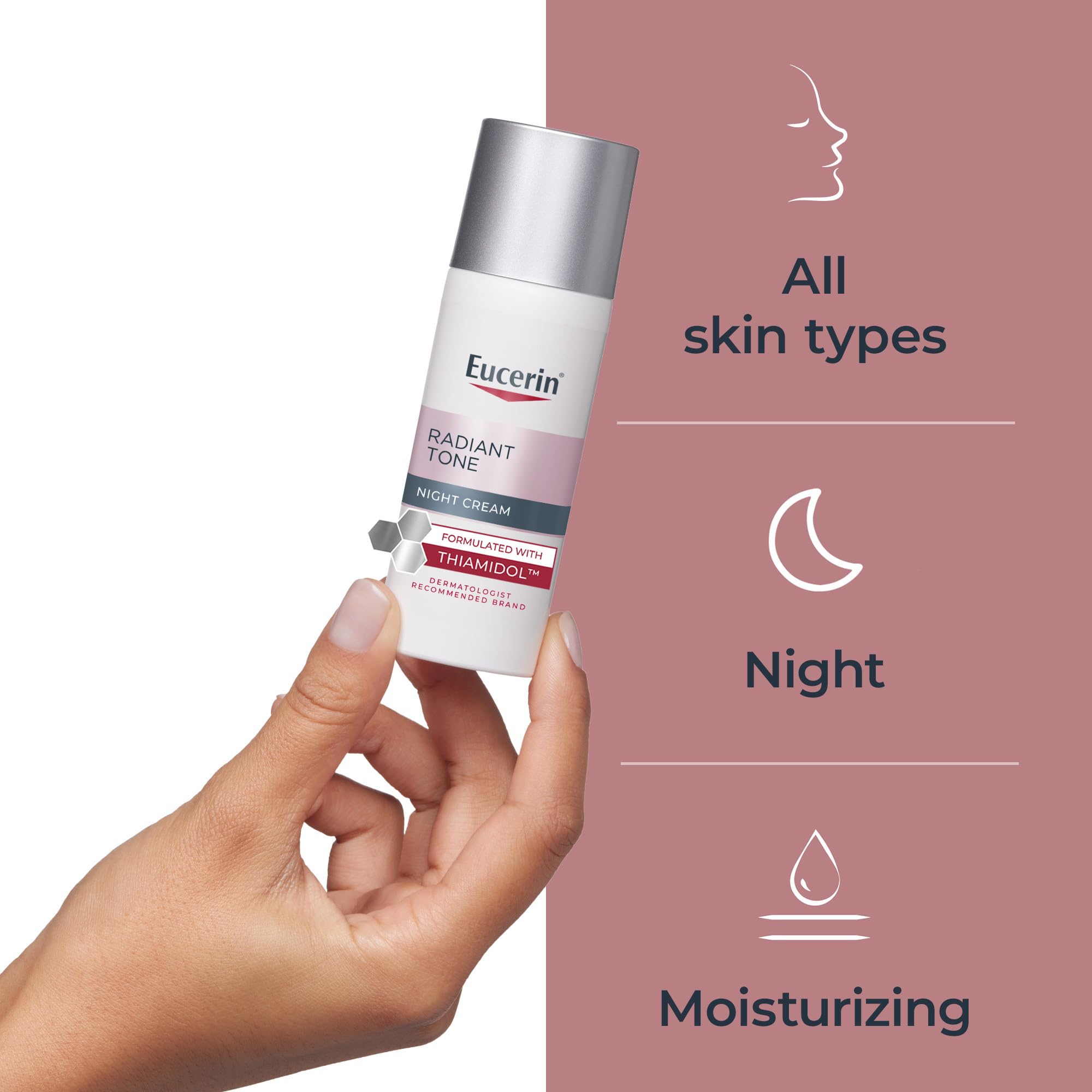Eucerin bottle next to coin for scale showing 1.7 oz portability benefit