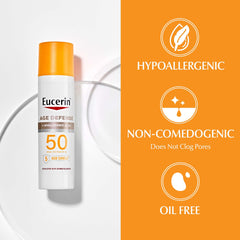 Eucerin bottles held in hand showing compact travel-friendly sizes