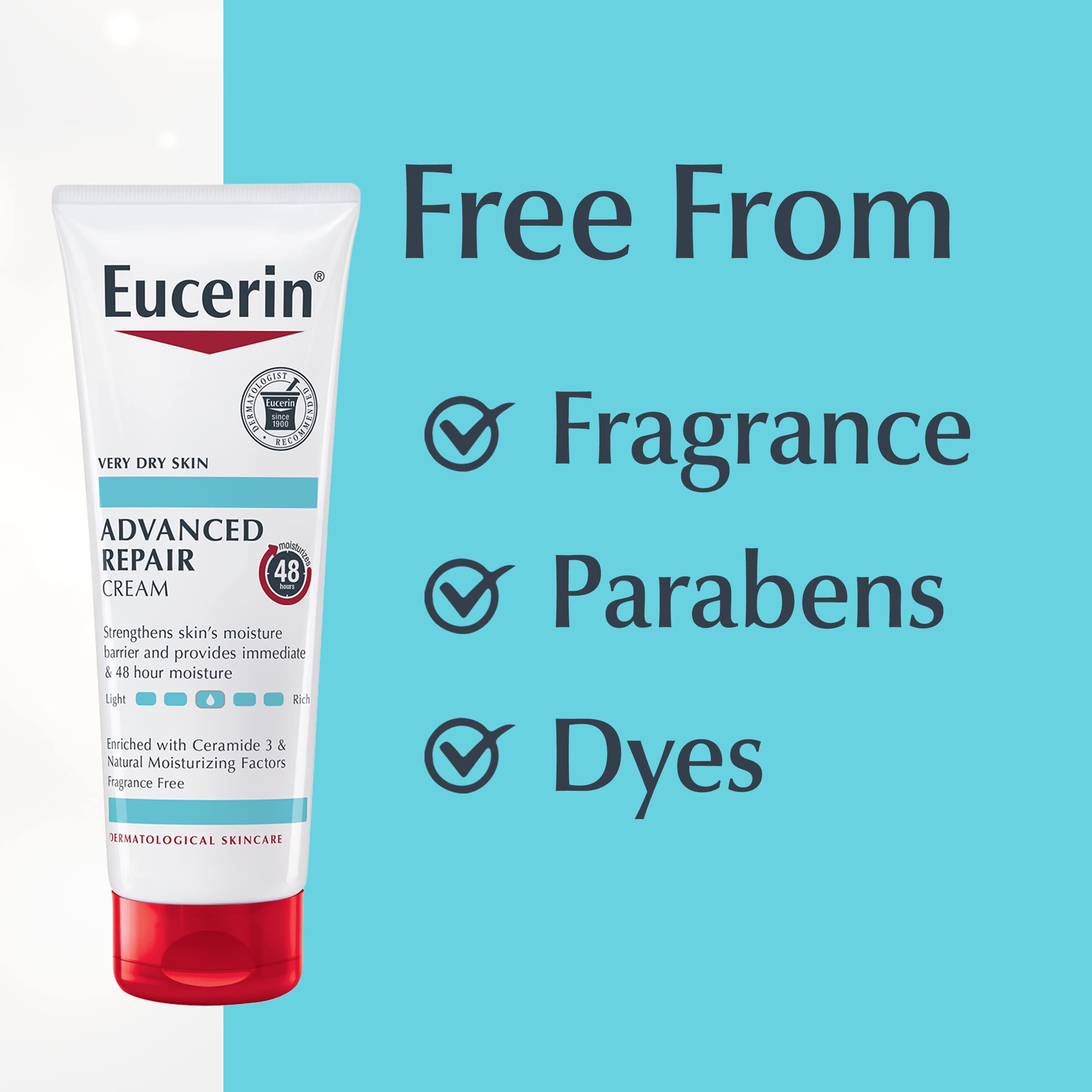 Eucerin next to common items for scale showing 8 oz tube