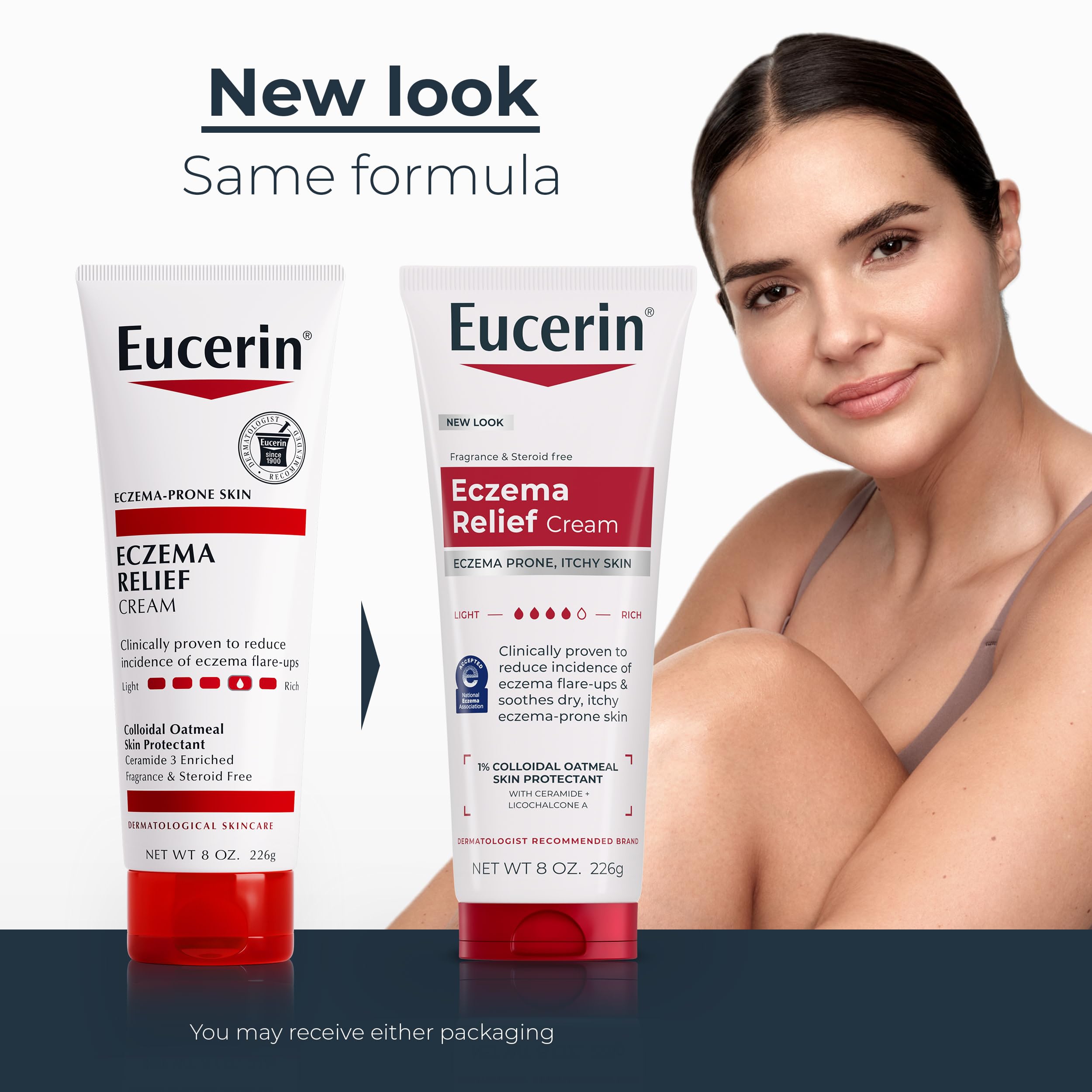 Eucerin tube cap and nozzle detail demonstrating easy, hygienic dispensing