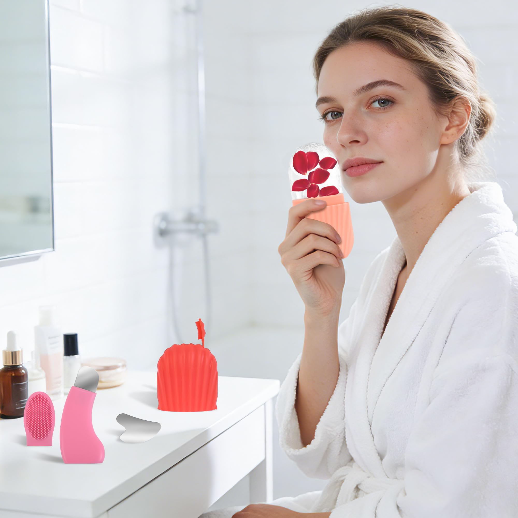 EUHBLE gua sha next to common items to show size and contouring benefit