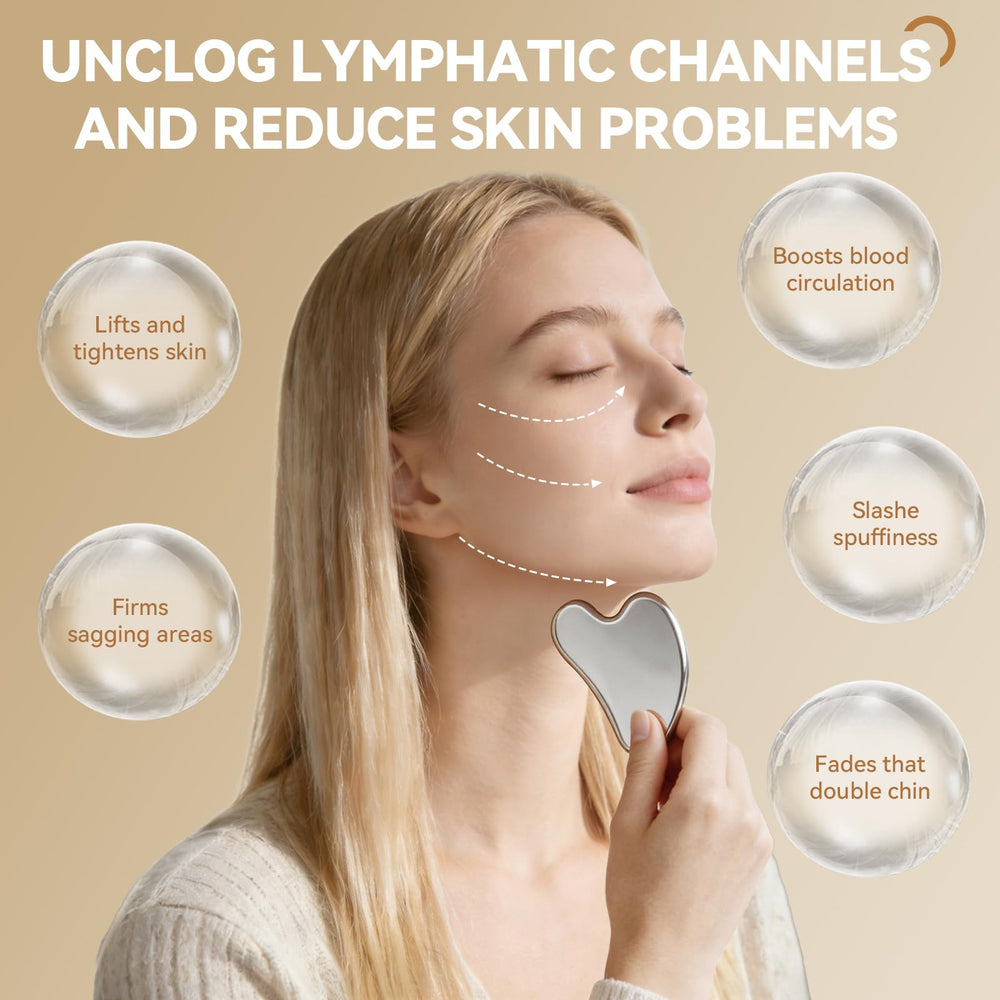 EULOGIST stainless-steel heart-shaped gua sha close-up offering cool sculpting