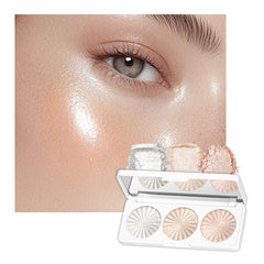 Euphily palette front view showing neat compact and three shades, versatile travel glow