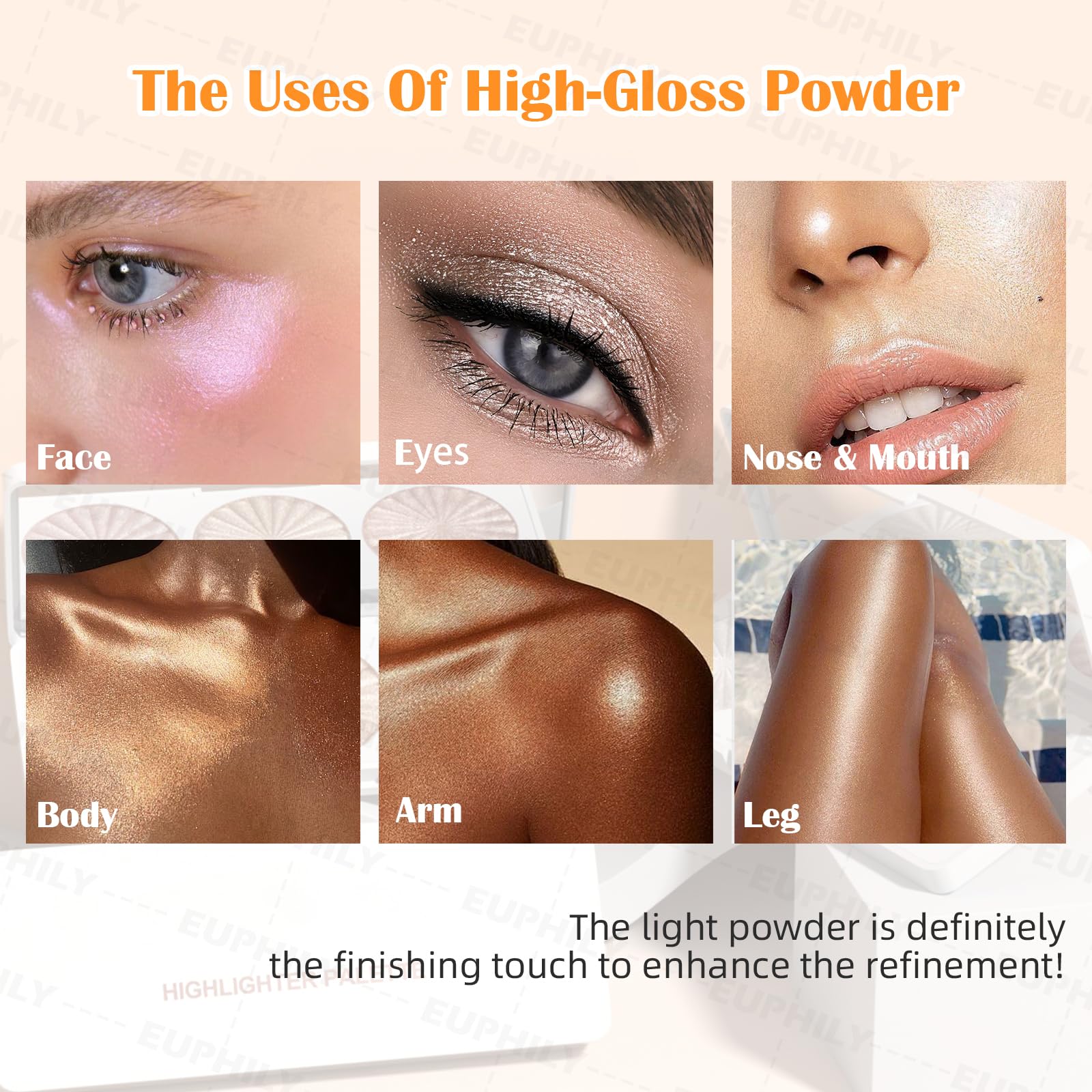 Euphily on model cheek highlighting luminous cheekbone for sculpted look