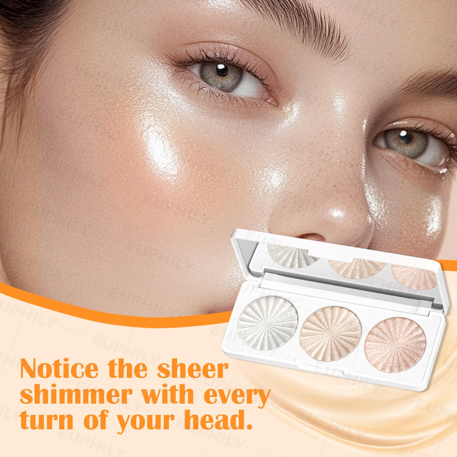Euphily close-up of powder pans highlighting smooth shimmer and blendability