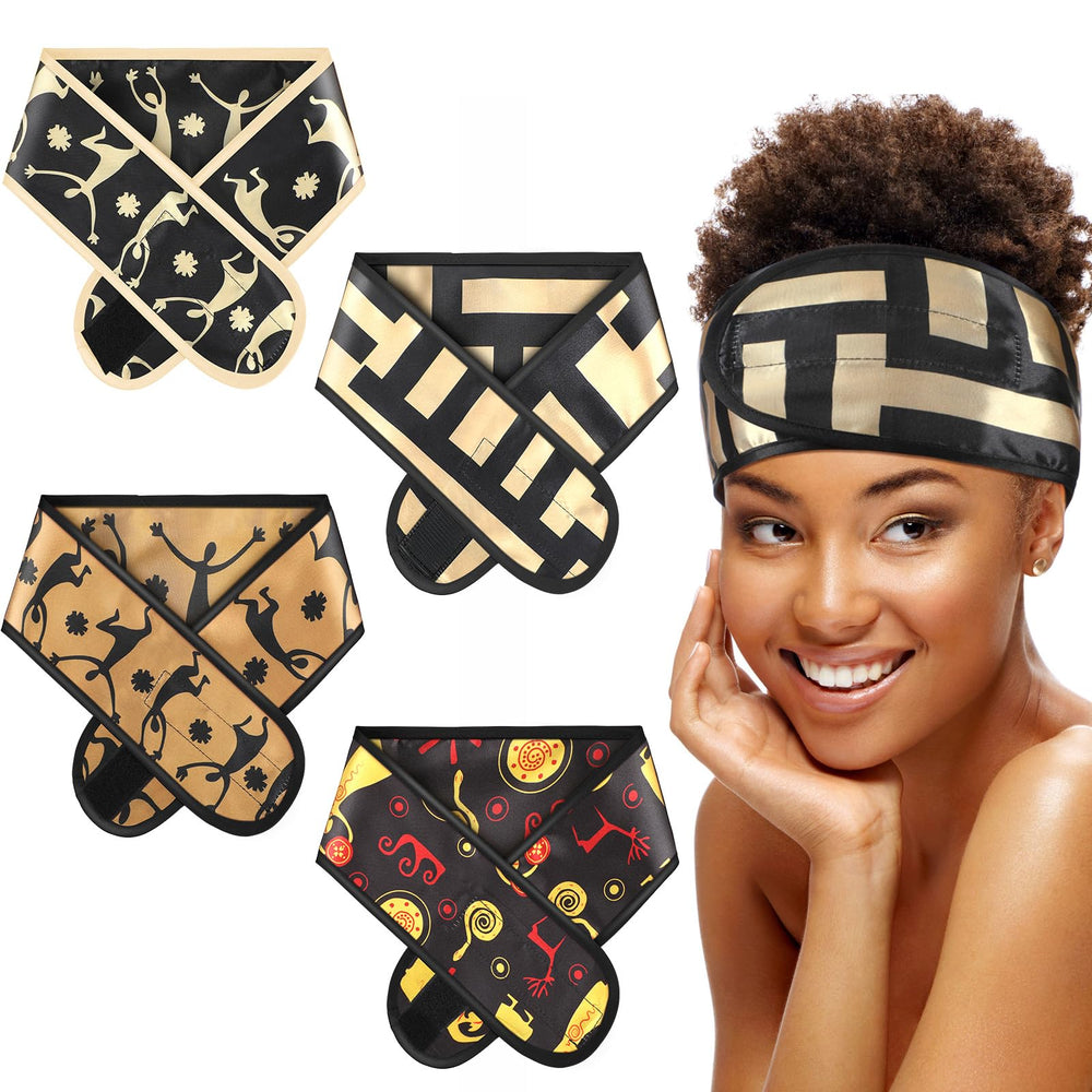 Eurzom front view showing Egyptian prints and four-wrap set protecting hair