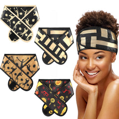 Eurzom front view showing Egyptian prints and four-wrap set protecting hair
