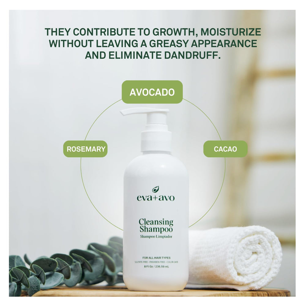 EVA + AVO shampoo poured into palm illustrating easy application and spreadability