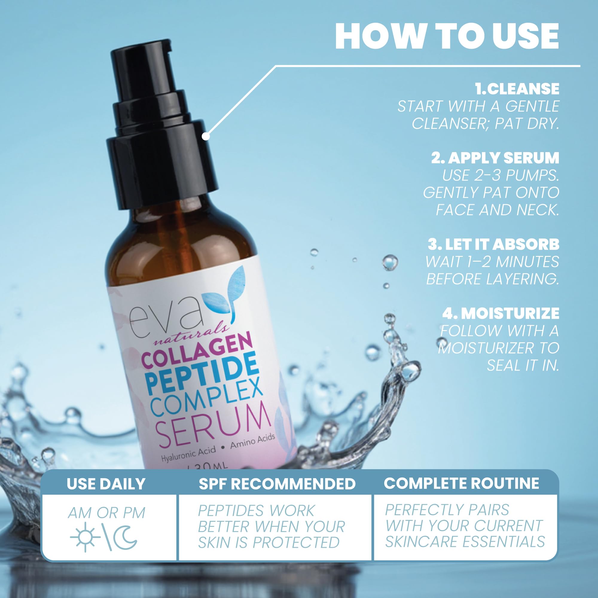 Eva Naturals applying serum to neck for firmer, smoother appearance