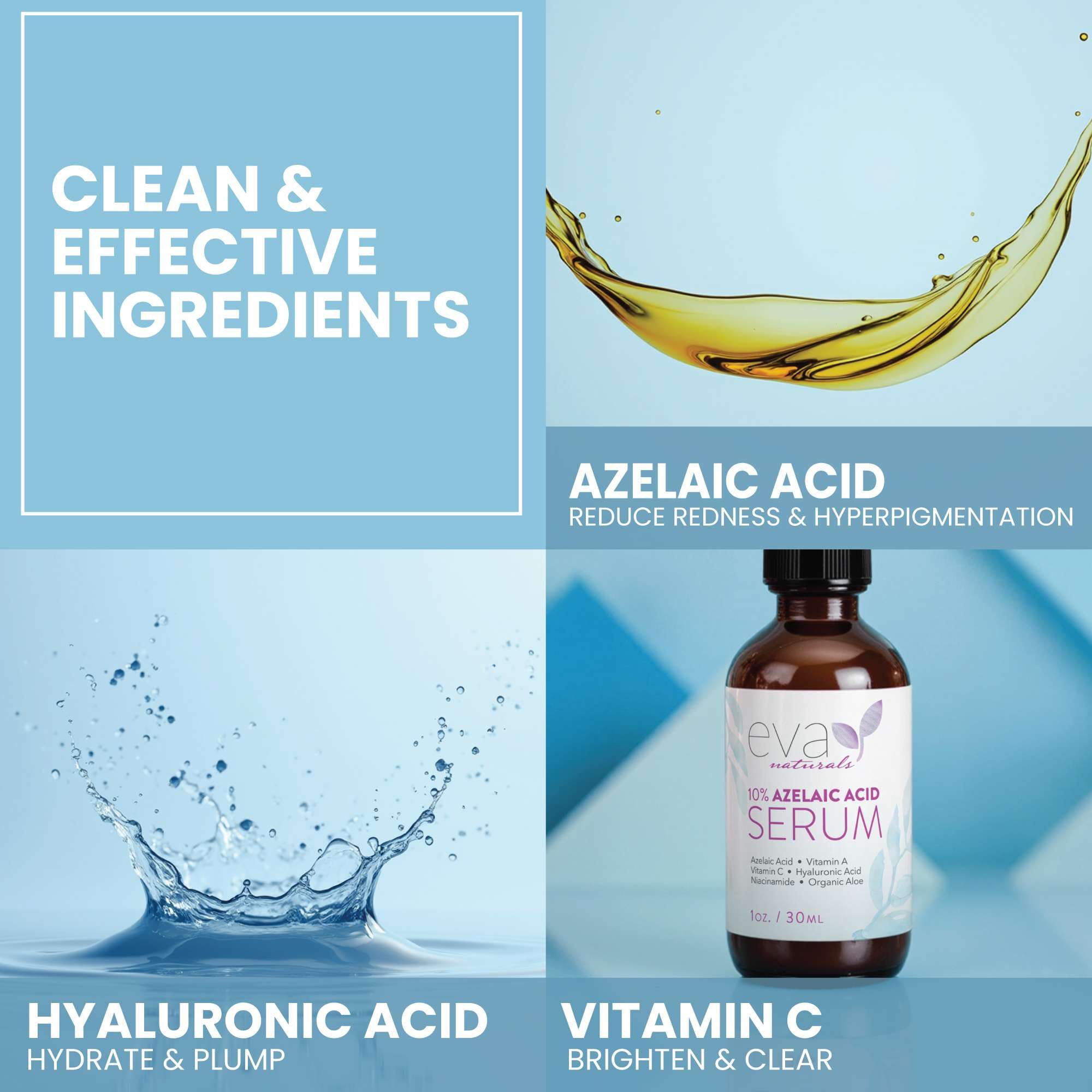 Eva Naturals before and after collage showing smoother, calmer skin