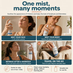 Eva Naturals bottle on bathroom counter, integrates with routine