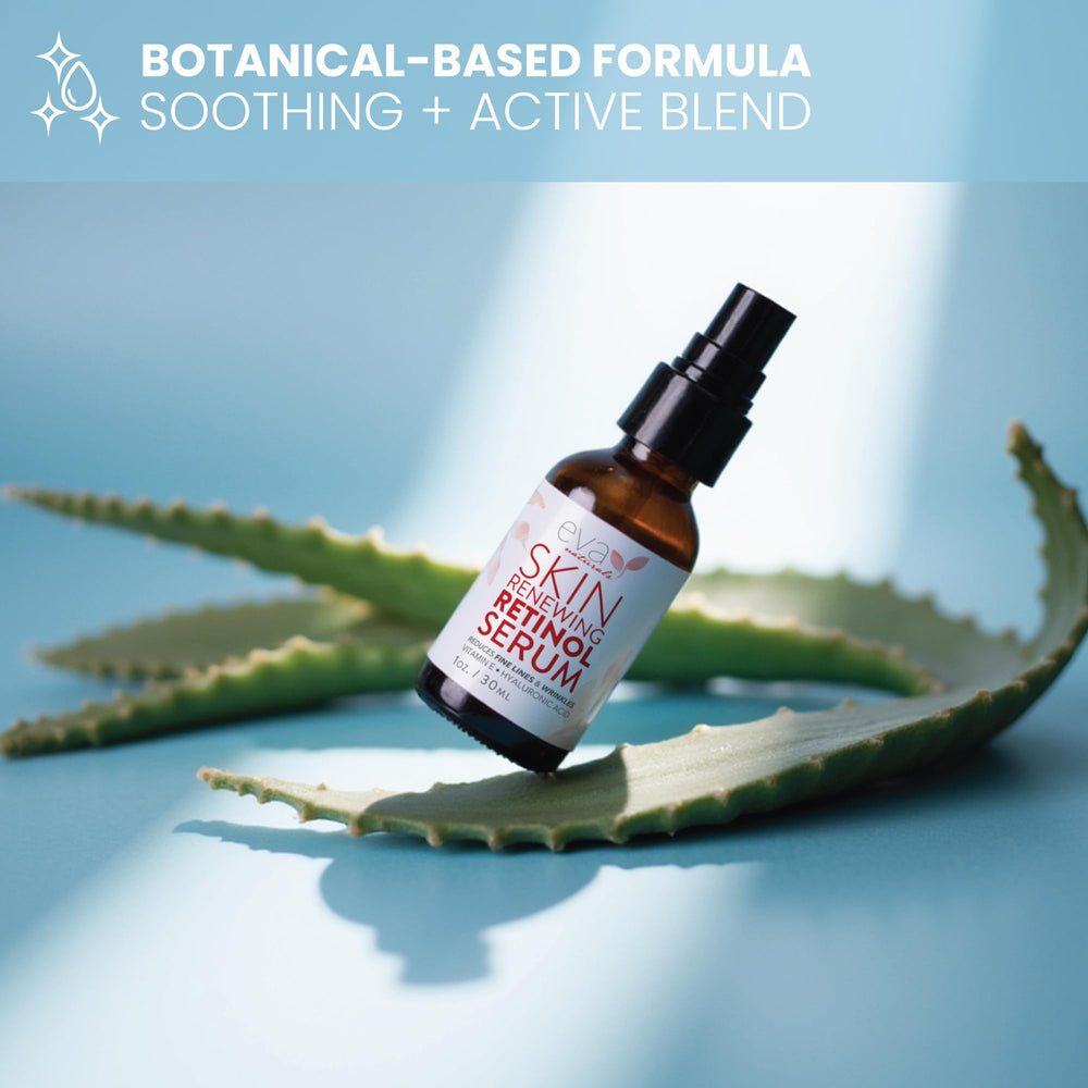 Eva Naturals in a nighttime skincare setup showing routine use benefit: calming ritual