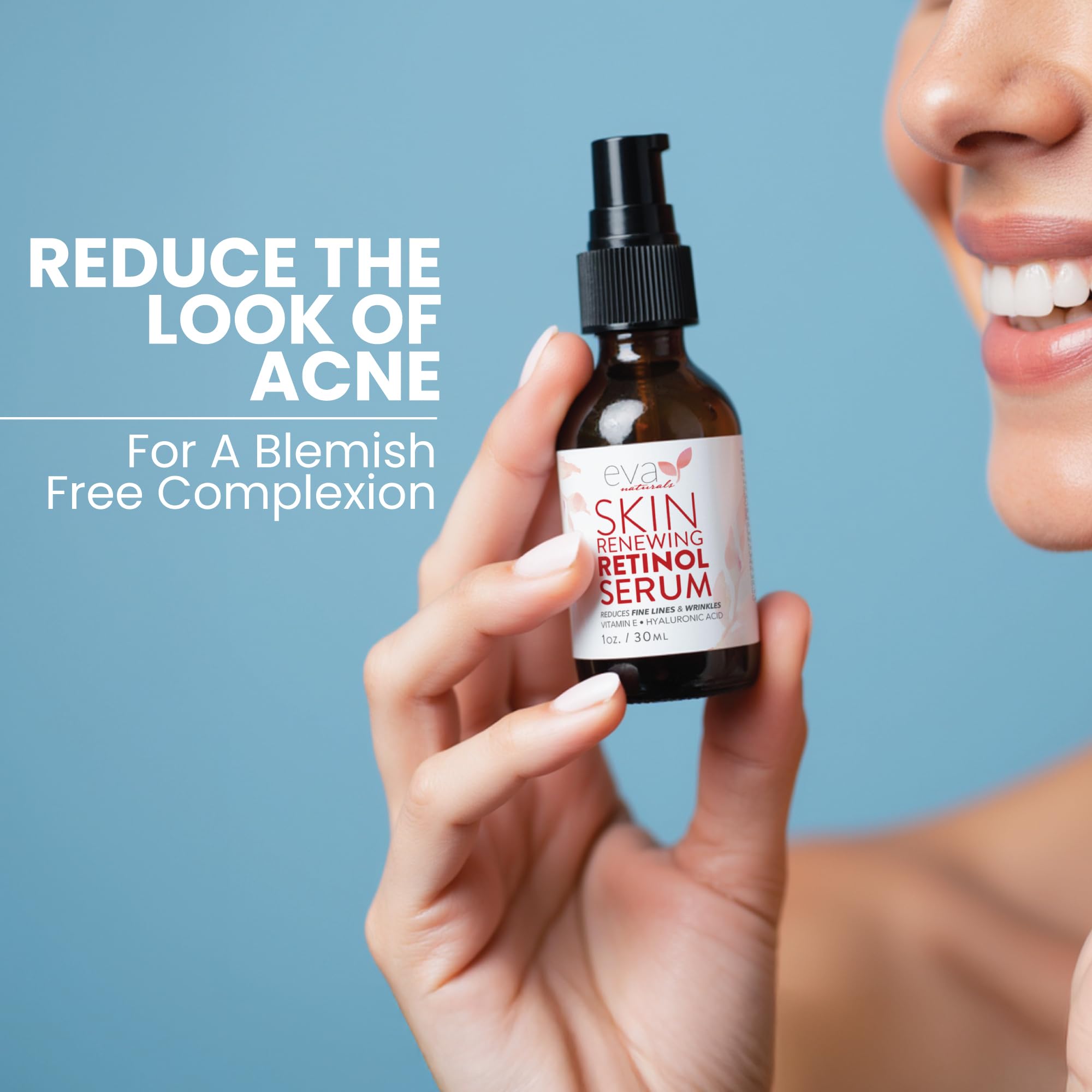 Eva Naturals dropper dispensing serum illustrating controlled application benefit: precise dosing