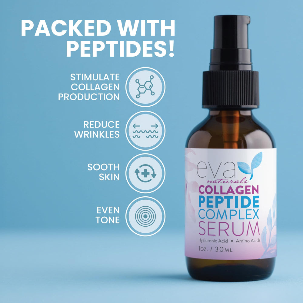 Eva Naturals clear serum droplet highlighting concentrated peptides