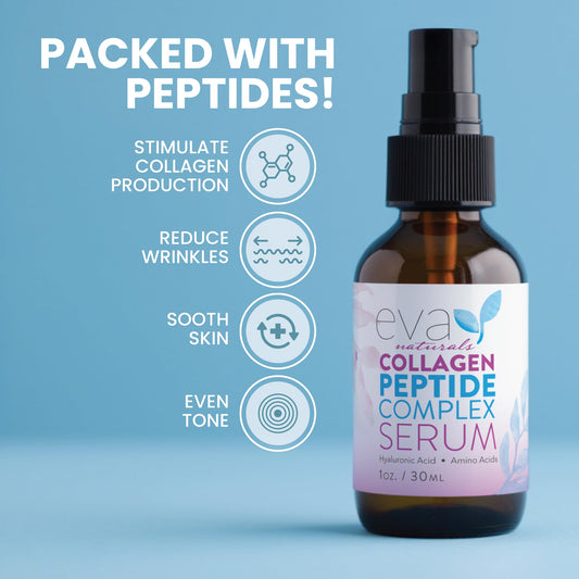 Eva Naturals clear serum droplet highlighting concentrated peptides