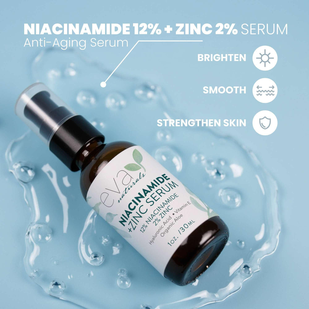 Eva Naturals dropper dispensing clear serum demonstrating precise, hygienic application
