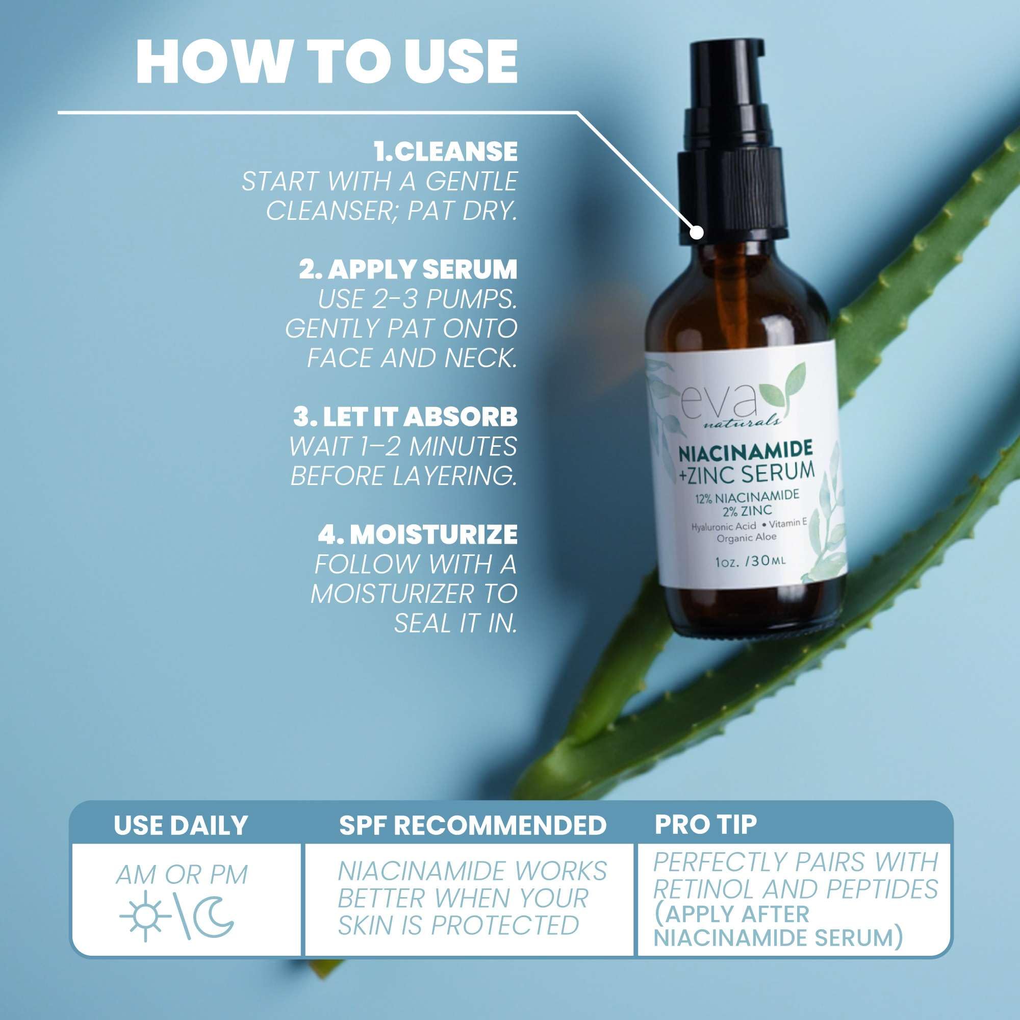 Eva Naturals bottle in hand for scale to show 1 oz compact, travel-friendly size