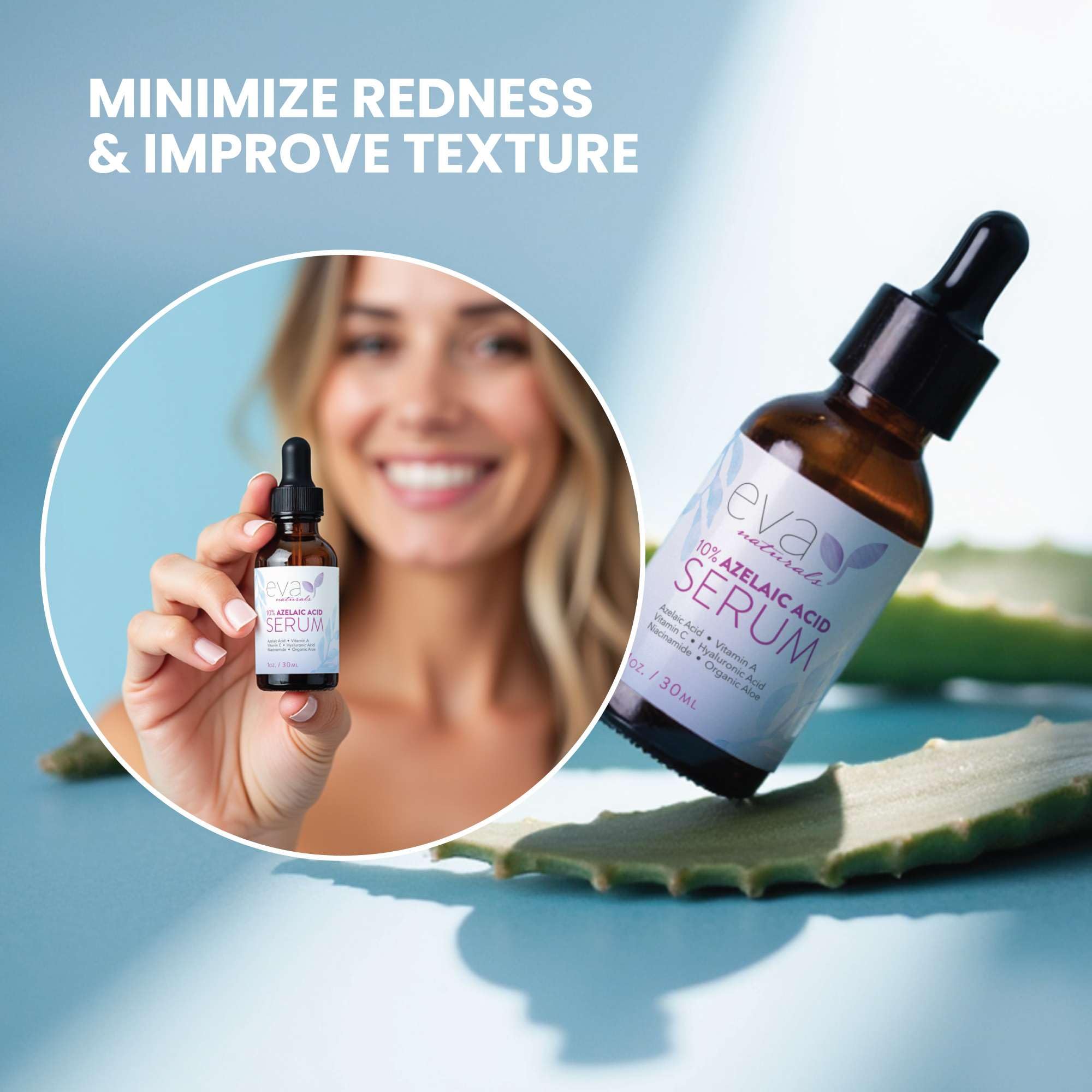Eva Naturals bottle beside moisturizer for size and routine context