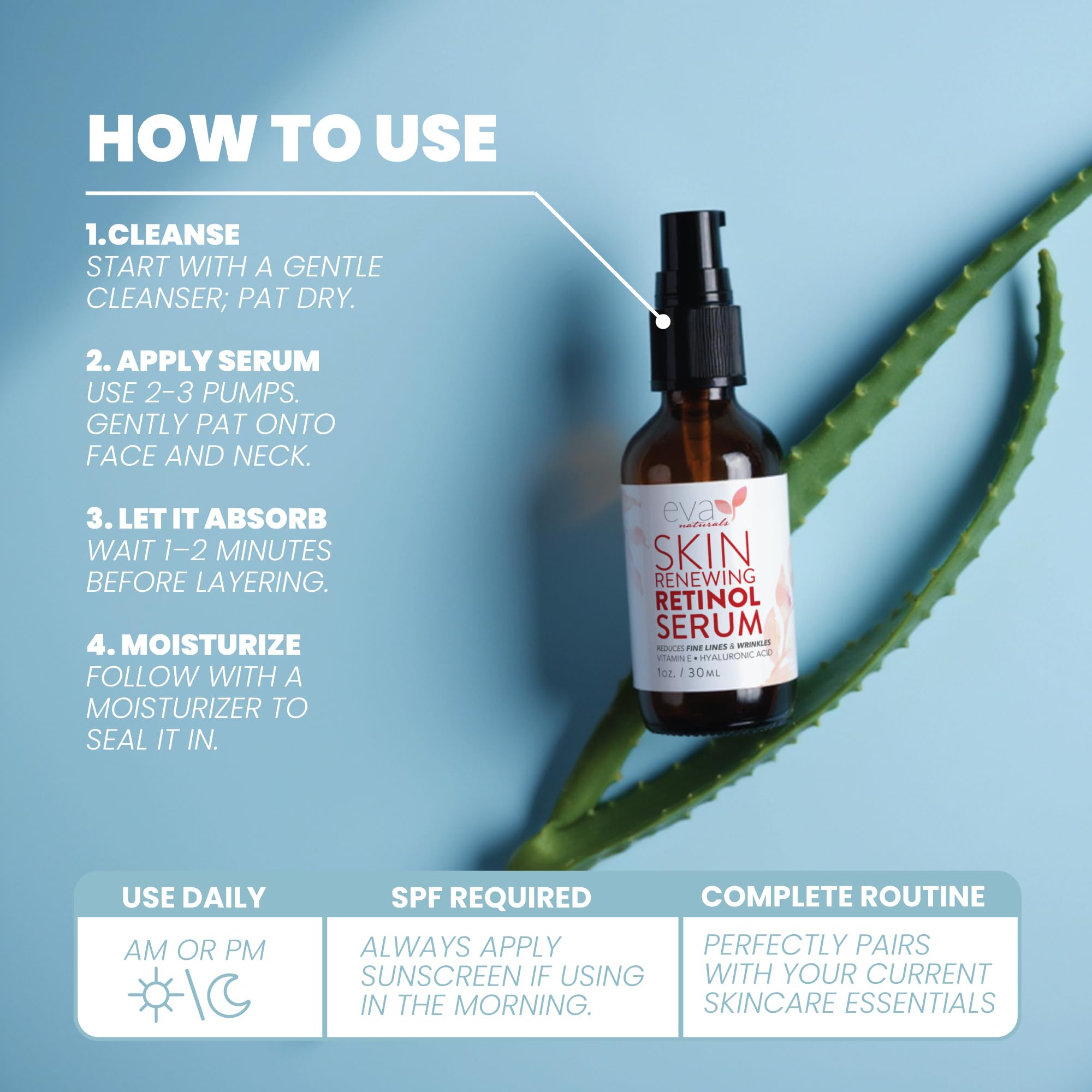 Eva Naturals serum texture on hand demonstrating lightweight hydration benefit: non-greasy finish