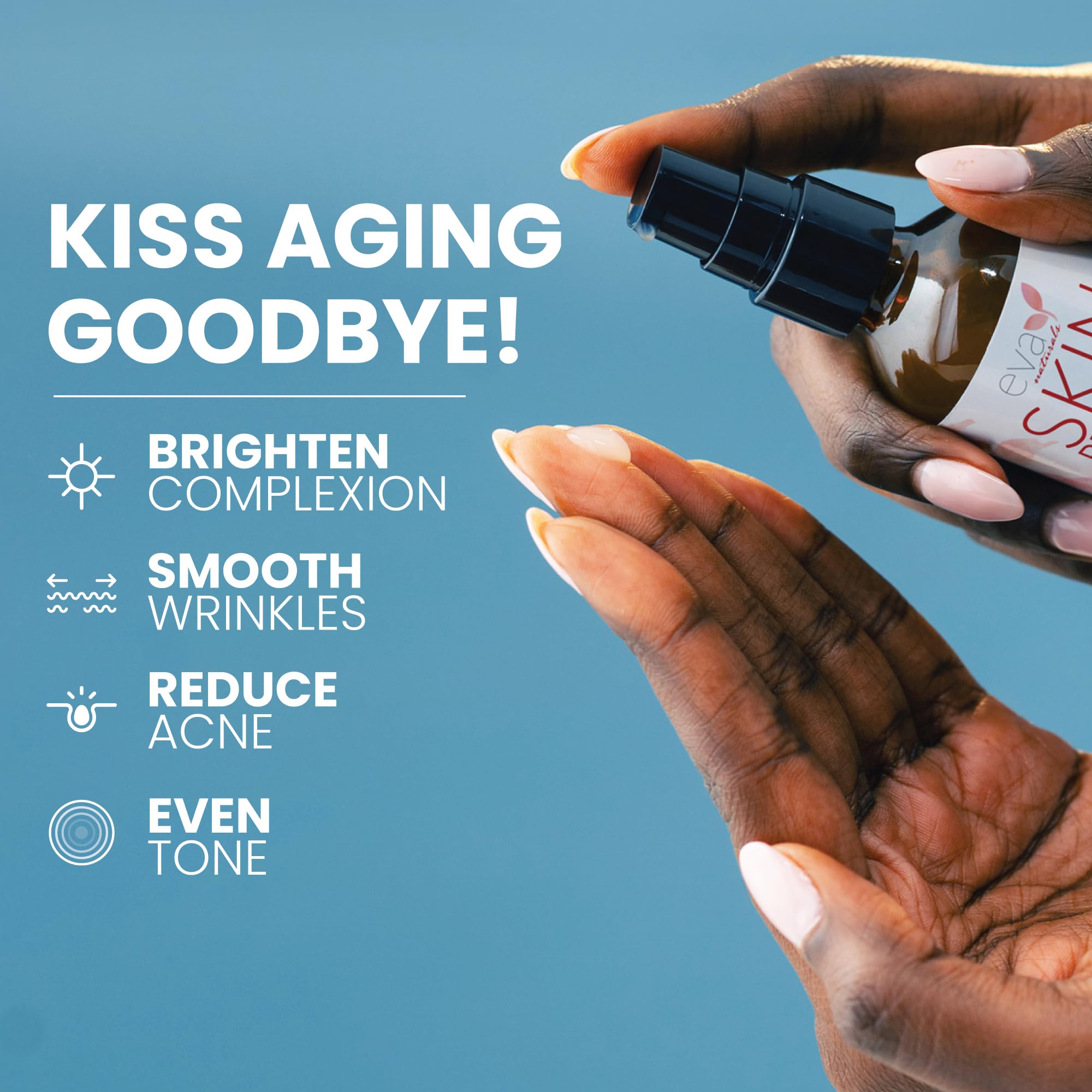 Eva Naturals serum bottle beside aloe plant highlighting botanicals benefit: soothing botanicals