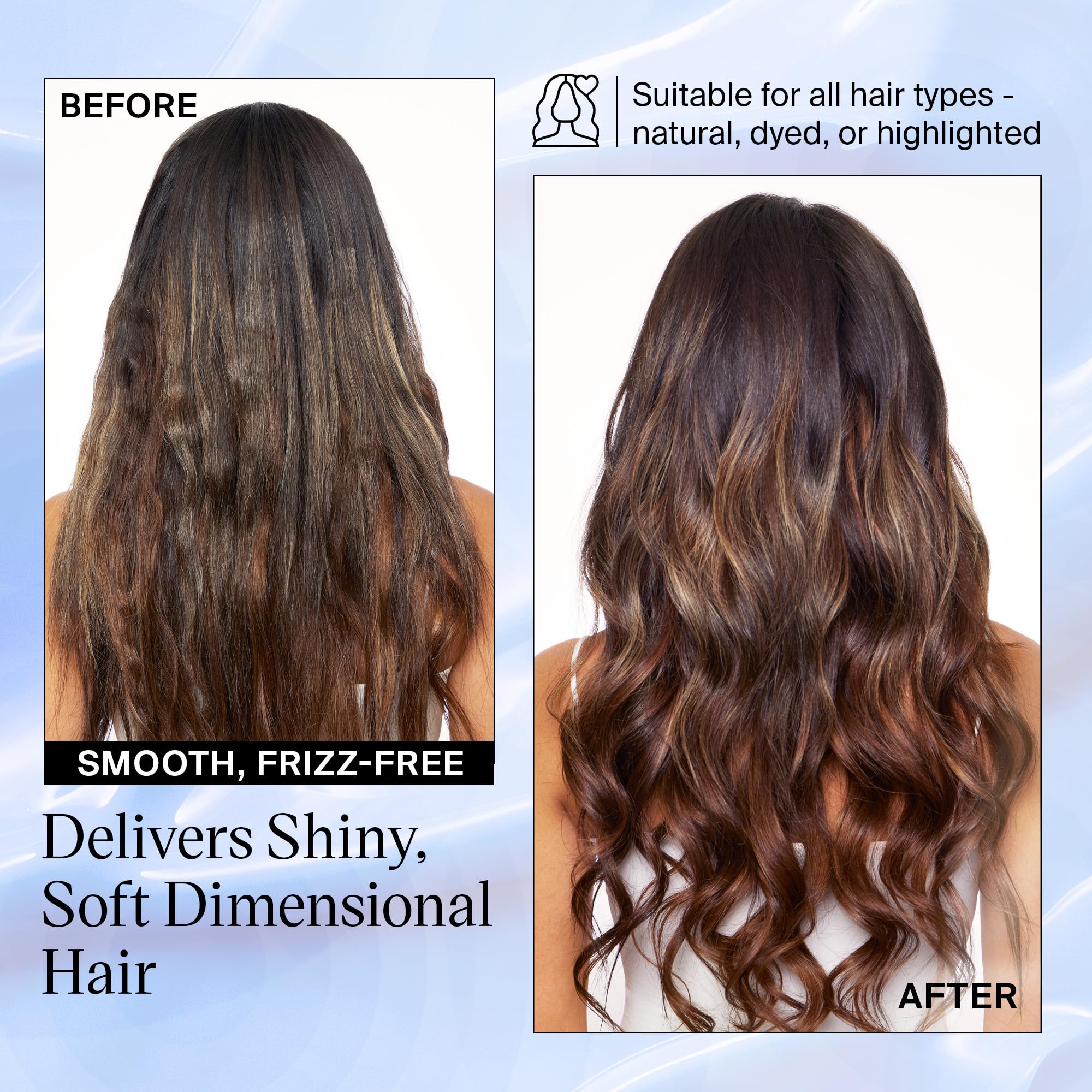 EVA·NYC before and after brunette photos showing reduced brassiness and cooler tone