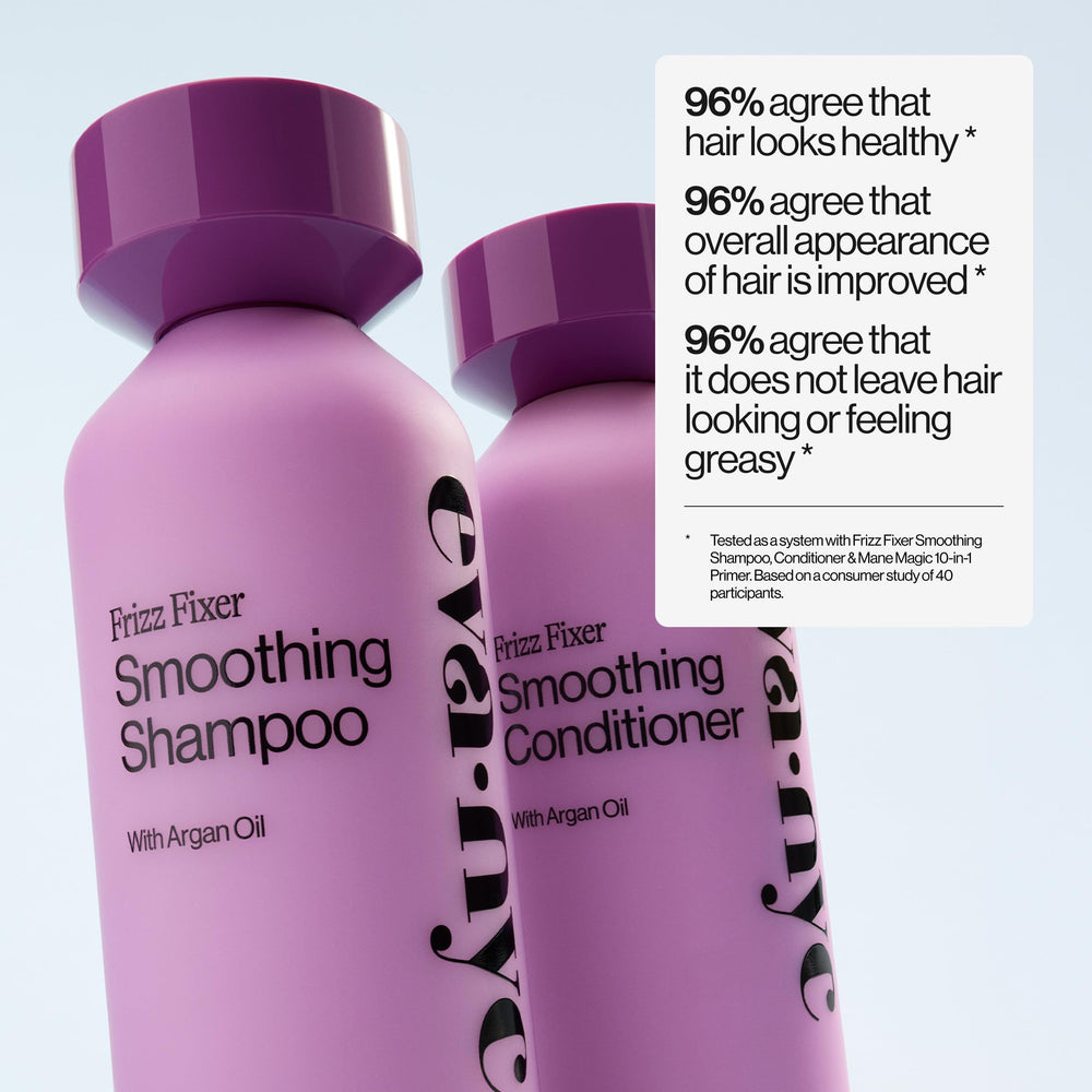 EVA·NYC styled hair after use showing reduced frizz and shine benefit