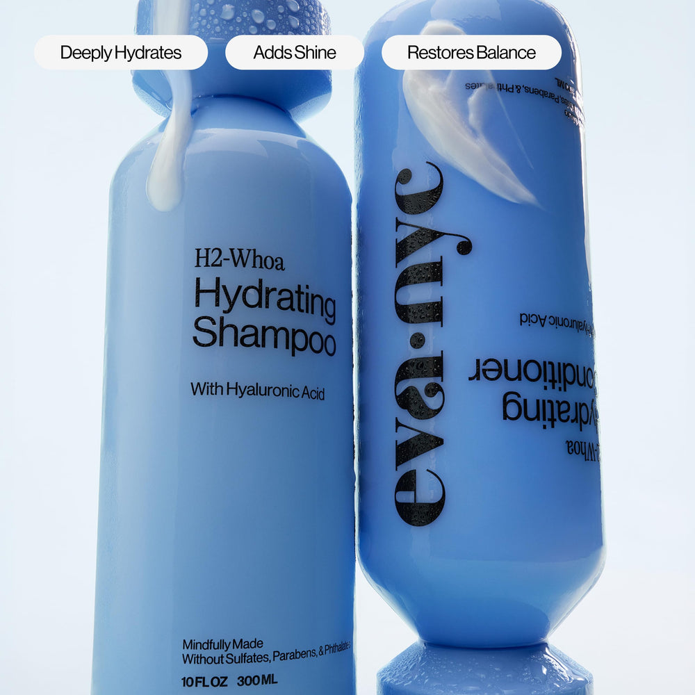 EVA·NYC shampoo pouring to show creamy texture and easy application