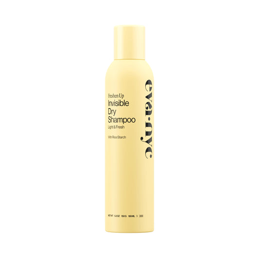 EVA·NYC front packaging showing clean, compact dry shampoo can and benefits