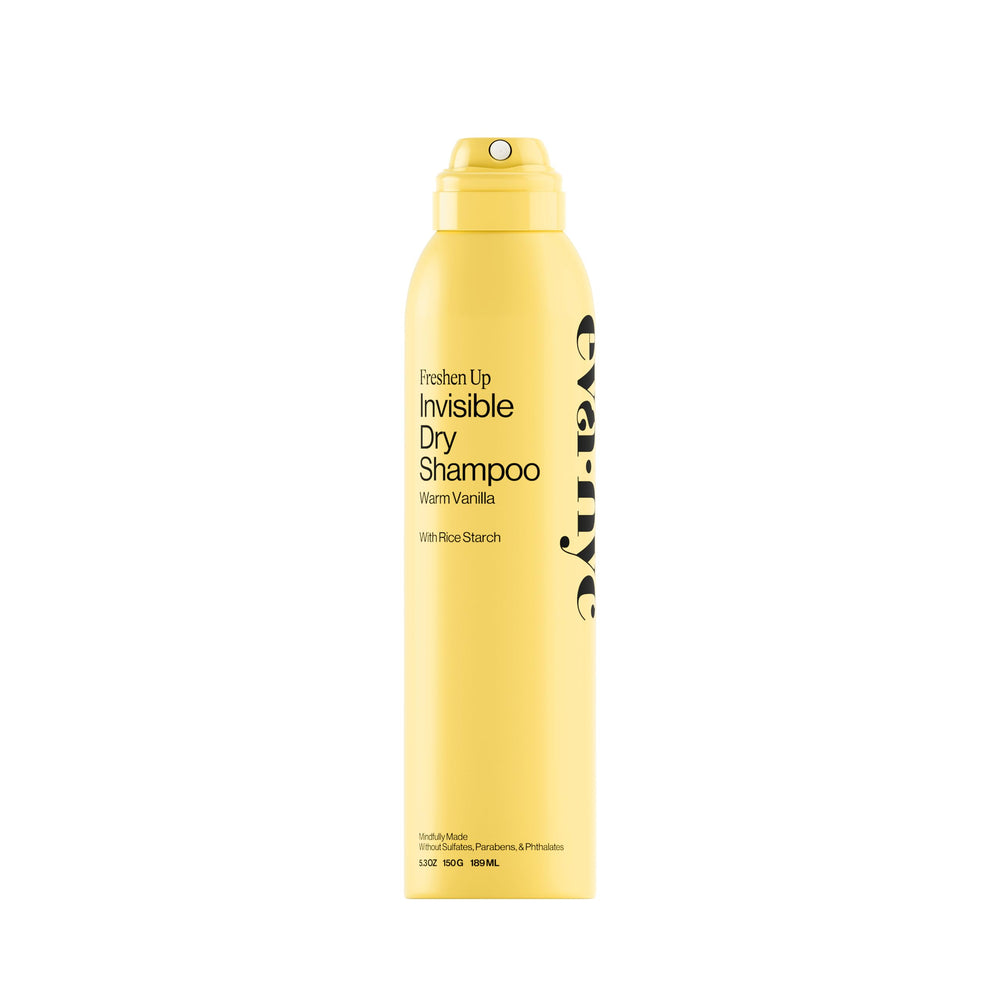 Eva NYC front packaging showing invisible dry shampoo can and label benefits
