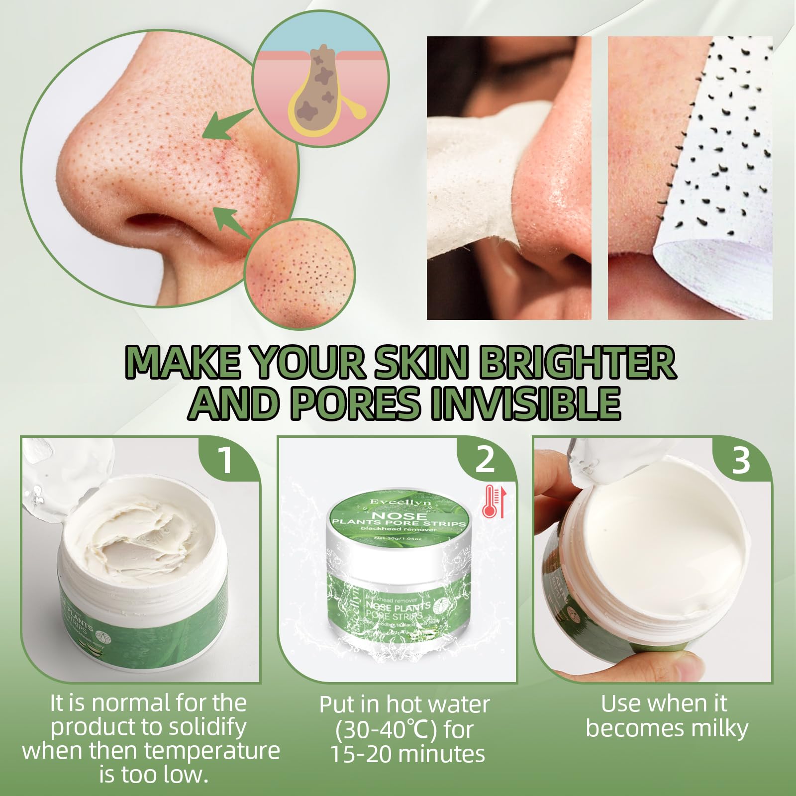 Eveellyn strip applied to nose demonstrating easy at-home use