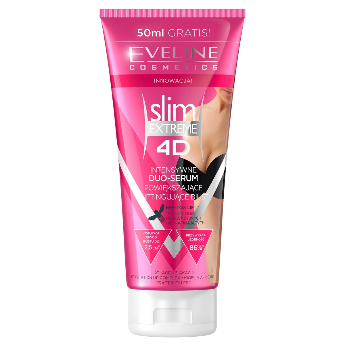 EVELINE COSMETICS front packaging of bust serum showing product name and benefit