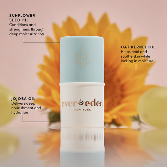 Evereden balm stick open displaying creamy texture for gentle glide