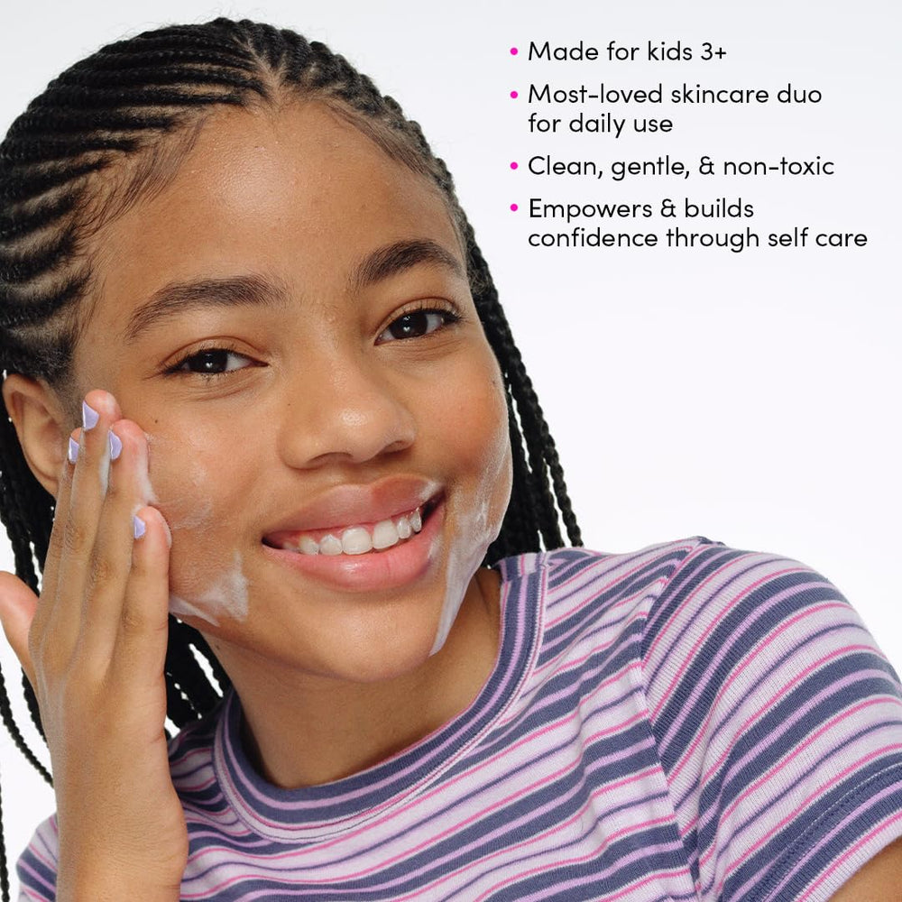 Evereden Barbie face wash pump closeup highlighting gentle pump for quick use
