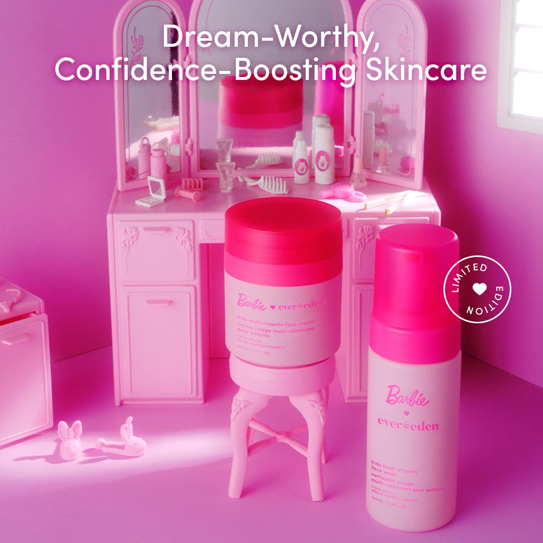 Evereden Barbie cream texture swipe showing non-greasy absorption for kids