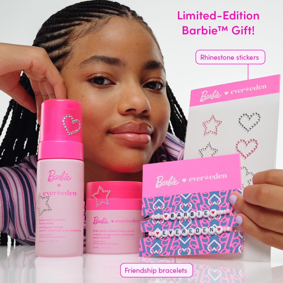 Evereden Barbie face wash in use at sink showing gentle cleansing benefit