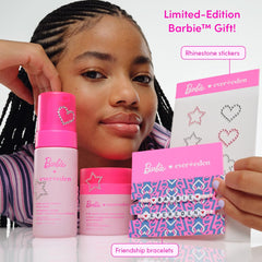 Evereden Barbie face wash in use at sink showing gentle cleansing benefit