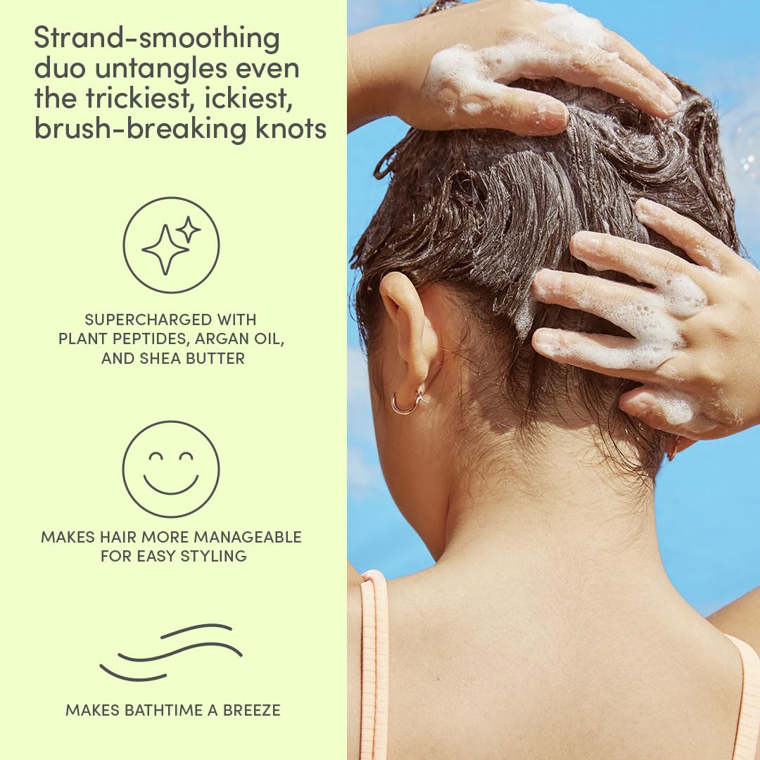Caregiver combing hair post-conditioner using Evereden to reduce tugging