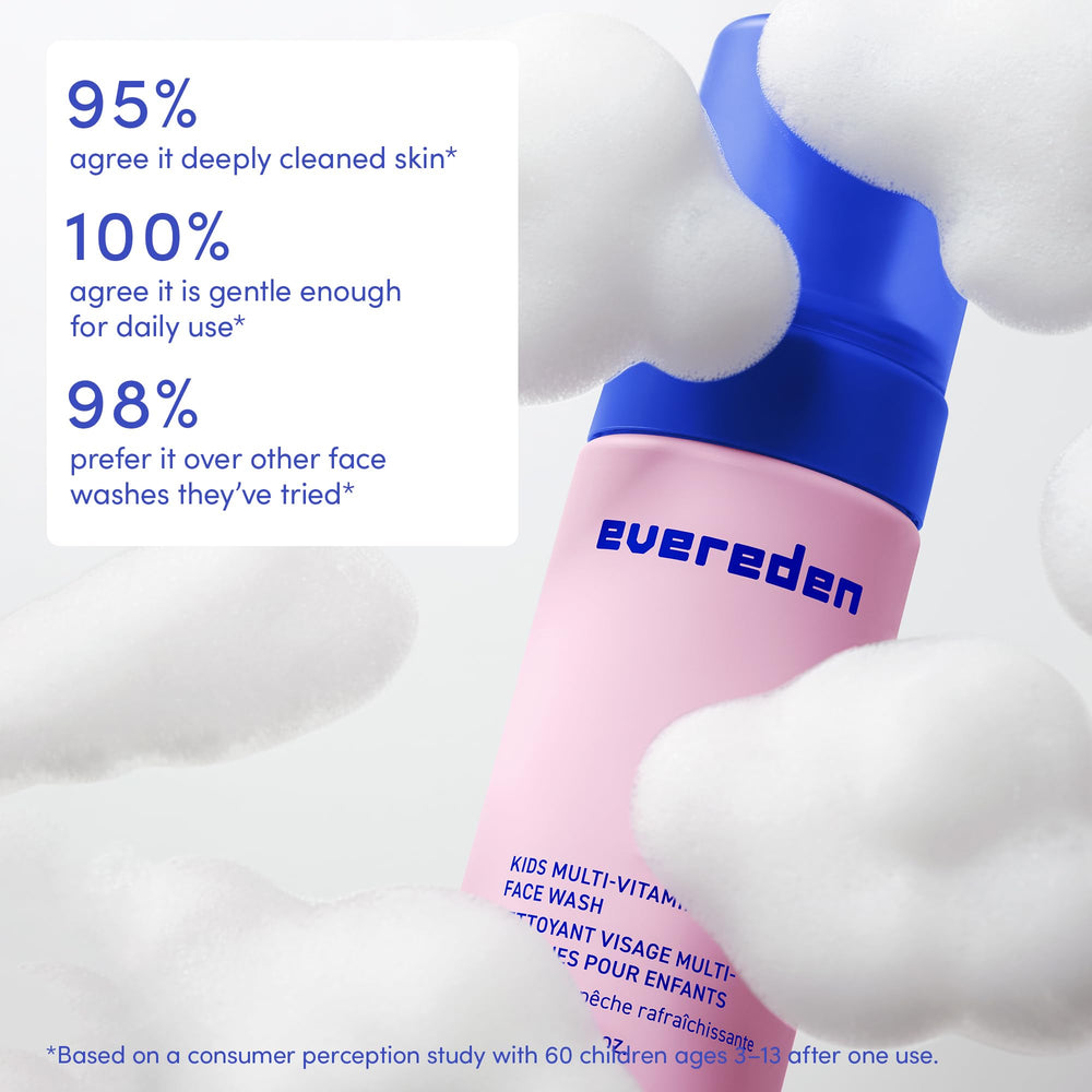 Evereden kid using face wash at sink, gentle daily routine benefit