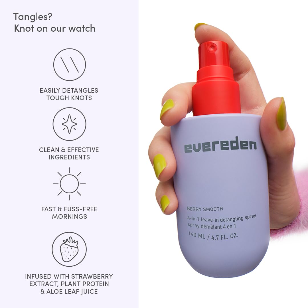 Child using Evereden detangler spray while parent gently combs hair, reduces tangles