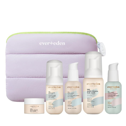 Evereden travel kit front view showing all five products and compact benefits