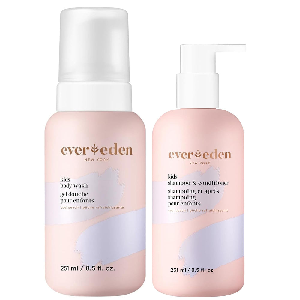 Evereden front packaging showing cool peach scent and kid-friendly design benefits bath routine