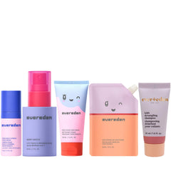Evereden front packaging showing the five travel-size bottles and pouch benefit convenience