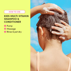 Child using Evereden shampoo in shower showing tear-free, gentle wash
