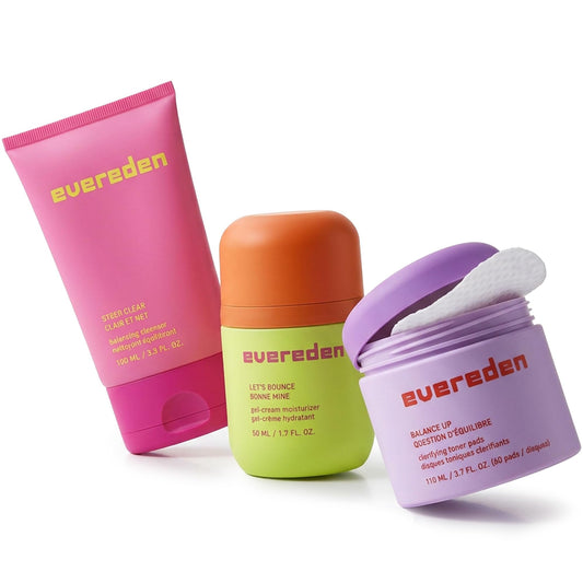 Evereden front packaging showing trio set for balanced pre-teen skin